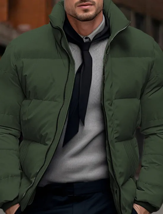 Discount OUKU Men's Winter Coat Winter Jacket Puffer Jacket Zipper Pocket Polyster Pocket Outdoor Date Casual Daily Regular Fashion Casual Thermal Warm Windproof Winter Plain Black White Red Green Puffer Jacket