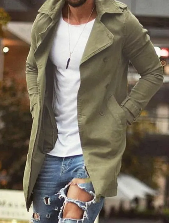 New OUKU Men's Winter Coat Winter Jacket Jacket Outdoor Street Thermal Warm Breathable Pocket Fall Winter Solid Color Streetwear Sporty Turndown Long Regular Fit Black Blue Green Khaki Grey Jacket