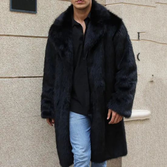 Discount OUKU Men's Winter Coat Winter Jacket Faux Fur Coat Outdoor Daily Wear Warm Pocket Fall Winter Plain Fashion Streetwear Lapel Regular Black White Yellow Brown Light Grey Jacket