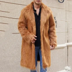 Discount OUKU Men's Winter Coat Winter Jacket Faux Fur Coat Outdoor Daily Wear Warm Pocket Fall Winter Plain Fashion Streetwear Lapel Regular Black White Yellow Brown Light Grey Jacket