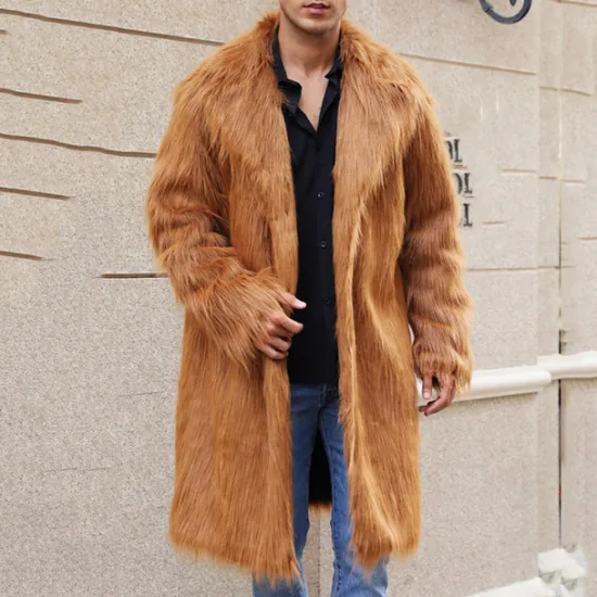 Discount OUKU Men's Winter Coat Winter Jacket Faux Fur Coat Outdoor Daily Wear Warm Pocket Fall Winter Plain Fashion Streetwear Lapel Regular Black White Yellow Brown Light Grey Jacket