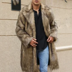 Discount OUKU Men's Winter Coat Winter Jacket Faux Fur Coat Outdoor Daily Wear Warm Pocket Fall Winter Plain Fashion Streetwear Lapel Regular Black White Yellow Brown Light Grey Jacket