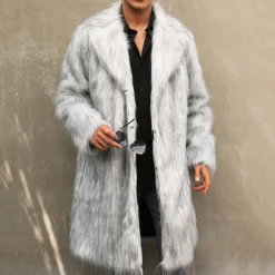 Discount OUKU Men's Winter Coat Winter Jacket Faux Fur Coat Outdoor Daily Wear Warm Pocket Fall Winter Plain Fashion Streetwear Lapel Regular Black White Yellow Brown Light Grey Jacket