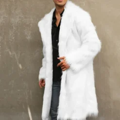 Discount OUKU Men's Winter Coat Winter Jacket Faux Fur Coat Outdoor Daily Wear Warm Pocket Fall Winter Plain Fashion Streetwear Lapel Regular Black White Yellow Brown Light Grey Jacket