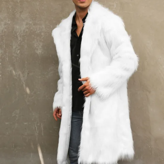 Discount OUKU Men's Winter Coat Winter Jacket Faux Fur Coat Outdoor Daily Wear Warm Pocket Fall Winter Plain Fashion Streetwear Lapel Regular Black White Yellow Brown Light Grey Jacket