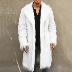 Discount OUKU Men's Winter Coat Winter Jacket Faux Fur Coat Outdoor Daily Wear Warm Pocket Fall Winter Plain Fashion Streetwear Lapel Regular Black White Yellow Brown Light Grey Jacket