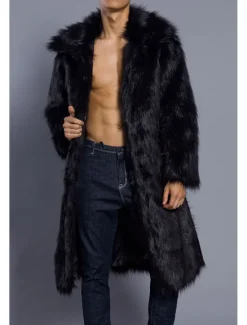 Best OUKU Men's Winter Coat Winter Jacket Fur Coat Daily Wear Vacation Soft Outdoor Pocket Winter Pure Color Warm Ups Comfort Lapel Black White Brown Light Grey Dark Coffee Jacket