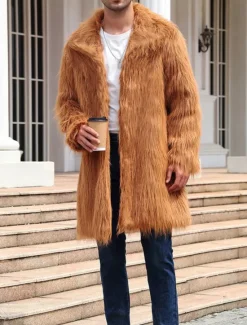 Best OUKU Men's Winter Coat Winter Jacket Fur Coat Daily Wear Vacation Soft Outdoor Pocket Winter Pure Color Warm Ups Comfort Lapel Black White Brown Light Grey Dark Coffee Jacket