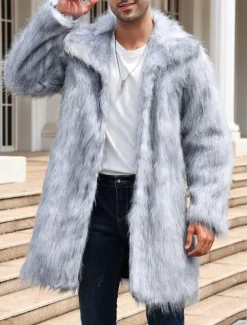 Best OUKU Men's Winter Coat Winter Jacket Fur Coat Daily Wear Vacation Soft Outdoor Pocket Winter Pure Color Warm Ups Comfort Lapel Black White Brown Light Grey Dark Coffee Jacket