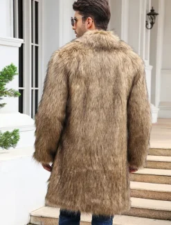Best OUKU Men's Winter Coat Winter Jacket Fur Coat Daily Wear Vacation Soft Outdoor Pocket Winter Pure Color Warm Ups Comfort Lapel Black White Brown Light Grey Dark Coffee Jacket