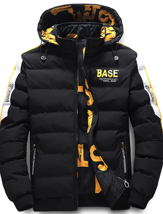 OUKU Men's Winter Coat Winter Jacket Puffer Jacket Quilted Jacket Pocket Full Zip Print Outdoor Street Daily Regular Sporty Casual Warm Breathable Fall Winter Letter Black Yellow Red Khaki Puffer Jacket