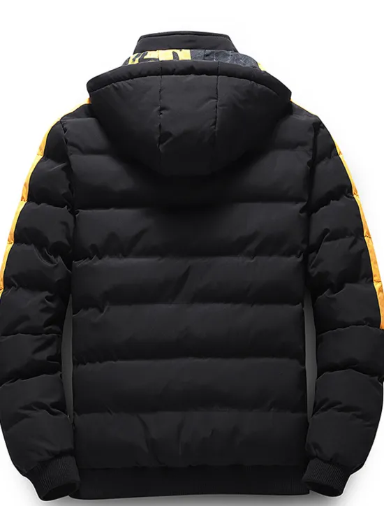 OUKU Men's Winter Coat Winter Jacket Puffer Jacket Quilted Jacket Pocket Full Zip Print Outdoor Street Daily Regular Sporty Casual Warm Breathable Fall Winter Letter Black Yellow Red Khaki Puffer Jacket