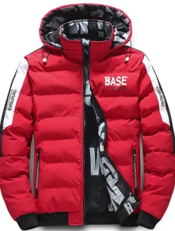OUKU Men's Winter Coat Winter Jacket Puffer Jacket Quilted Jacket Pocket Full Zip Print Outdoor Street Daily Regular Sporty Casual Warm Breathable Fall Winter Letter Black Yellow Red Khaki Puffer Jacket