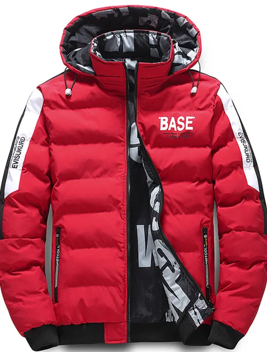 OUKU Men's Winter Coat Winter Jacket Puffer Jacket Quilted Jacket Pocket Full Zip Print Outdoor Street Daily Regular Sporty Casual Warm Breathable Fall Winter Letter Black Yellow Red Khaki Puffer Jacket