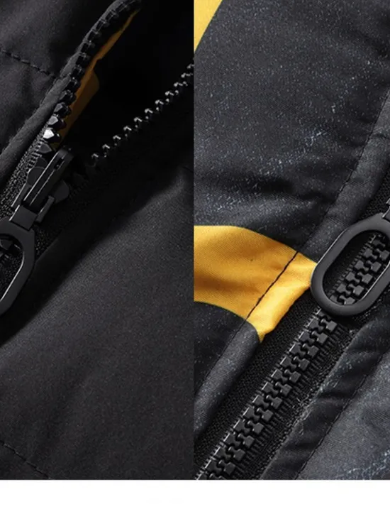 OUKU Men's Winter Coat Winter Jacket Puffer Jacket Quilted Jacket Pocket Full Zip Print Outdoor Street Daily Regular Sporty Casual Warm Breathable Fall Winter Letter Black Yellow Red Khaki Puffer Jacket