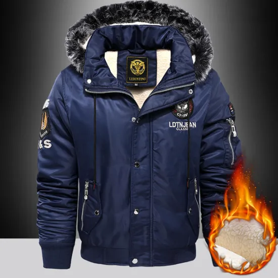 Hot OUKU Men's Winter Coat Winter Jacket Parka Embroidered Fleece Hoodie Fur Trim Daily Regular Casual Thermal Warm Winter Plain Black Red Royal Blue Puffer Jacket
