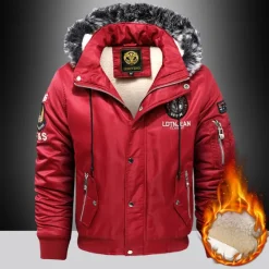 Hot OUKU Men's Winter Coat Winter Jacket Parka Embroidered Fleece Hoodie Fur Trim Daily Regular Casual Thermal Warm Winter Plain Black Red Royal Blue Puffer Jacket