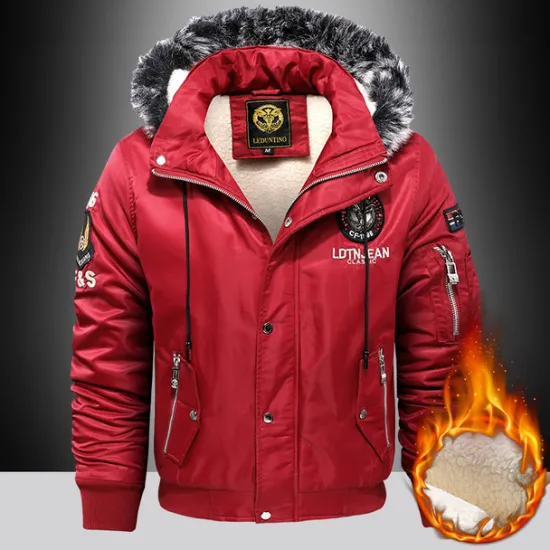 Hot OUKU Men's Winter Coat Winter Jacket Parka Embroidered Fleece Hoodie Fur Trim Daily Regular Casual Thermal Warm Winter Plain Black Red Royal Blue Puffer Jacket
