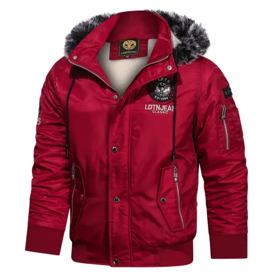 Hot OUKU Men's Winter Coat Winter Jacket Parka Embroidered Fleece Hoodie Fur Trim Daily Regular Casual Thermal Warm Winter Plain Black Red Royal Blue Puffer Jacket
