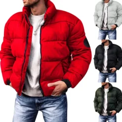 OUKU Men's Winter Coat Winter Jacket Puffer Jacket Cardigan Pocket Zipper Pocket Going out Casual Daily Hiking Windproof Warm Winter Pure Color Black Red Light Grey Army Green Puffer Jacket