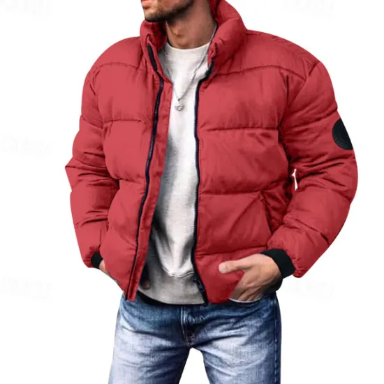 OUKU Men's Winter Coat Winter Jacket Puffer Jacket Cardigan Pocket Zipper Pocket Going out Casual Daily Hiking Windproof Warm Winter Pure Color Black Red Light Grey Army Green Puffer Jacket