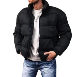 OUKU Men's Winter Coat Winter Jacket Puffer Jacket Cardigan Pocket Zipper Pocket Going out Casual Daily Hiking Windproof Warm Winter Pure Color Black Red Light Grey Army Green Puffer Jacket
