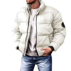 OUKU Men's Winter Coat Winter Jacket Puffer Jacket Cardigan Pocket Zipper Pocket Going out Casual Daily Hiking Windproof Warm Winter Pure Color Black Red Light Grey Army Green Puffer Jacket