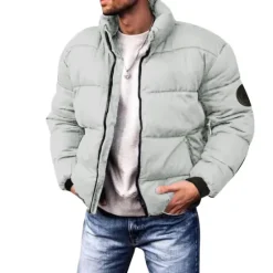 OUKU Men's Winter Coat Winter Jacket Puffer Jacket Cardigan Pocket Zipper Pocket Going out Casual Daily Hiking Windproof Warm Winter Pure Color Black Red Light Grey Army Green Puffer Jacket