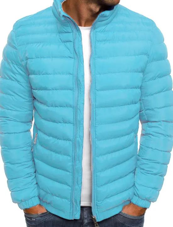 Hot OUKU Men's Winter Coat Winter Jacket Puffer Jacket Quilted Jacket Classic Style Casual Warm Winter Solid Color Light Blue Navy Big red Grass Green Puffer Jacket