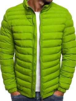 Hot OUKU Men's Winter Coat Winter Jacket Puffer Jacket Quilted Jacket Classic Style Casual Warm Winter Solid Color Light Blue Navy Big red Grass Green Puffer Jacket