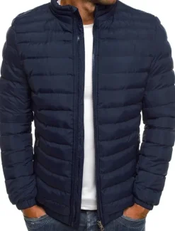 Hot OUKU Men's Winter Coat Winter Jacket Puffer Jacket Quilted Jacket Classic Style Casual Warm Winter Solid Color Light Blue Navy Big red Grass Green Puffer Jacket