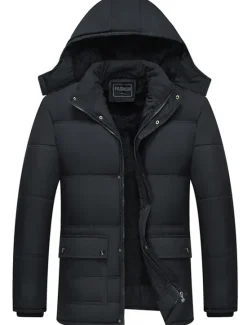 Sale OUKU Men's Winter Coat Winter Jacket Puffer Jacket Quilted Jacket Camping & Hiking Warm Winter Solid Color Bright Black Black Puffer Jacket