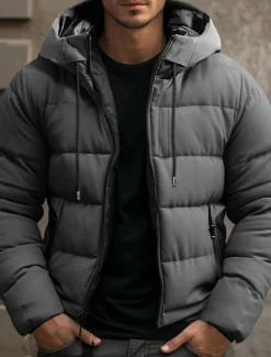 Hot OUKU Men's Winter Coat Winter Jacket Puffer Jacket Zipper Pocket Polyster Pocket Outdoor Date Casual Daily Regular Fashion Casual Windproof Warm Winter Plain Black Blue Gray Puffer Jacket