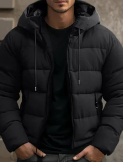 Hot OUKU Men's Winter Coat Winter Jacket Puffer Jacket Zipper Pocket Polyster Pocket Outdoor Date Casual Daily Regular Fashion Casual Windproof Warm Winter Plain Black Blue Gray Puffer Jacket