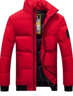 Outlet OUKU Men's Winter Coat Winter Jacket Puffer Jacket Quilted Jacket Pocket Zipper Pocket Going out Casual Daily Hiking Windproof Warm Winter Pure Color Black Red Green Gray Puffer Jacket