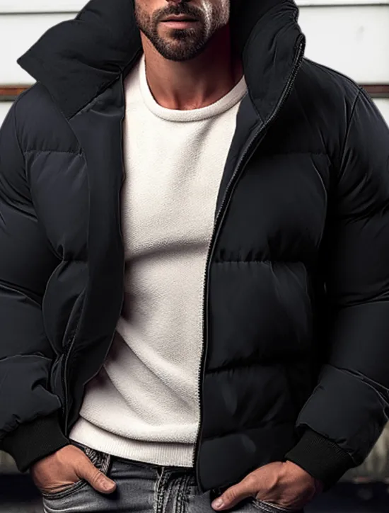 Best OUKU Men's Winter Coat Winter Jacket Puffer Jacket Zipper Pocket Polyster Pocket Office & Career Date Casual Daily Regular Keep Warm Thermal Warm Windproof Outdoor Winter Solid / Plain Color Black Red