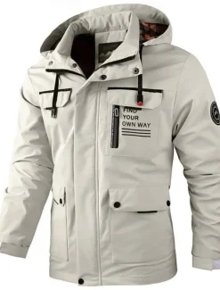 Hot OUKU Men's Winter Coat Winter Jacket Sport Coat Raincoat Outdoor Camping & Hiking Waterproof Windbreaker Zipper Pocket Fall Winter Solid Color Fashion Streetwear Hooded Regular Wine Black White Army Green