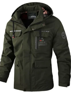 Hot OUKU Men's Winter Coat Winter Jacket Sport Coat Raincoat Outdoor Camping & Hiking Waterproof Windbreaker Zipper Pocket Fall Winter Solid Color Fashion Streetwear Hooded Regular Wine Black White Army Green