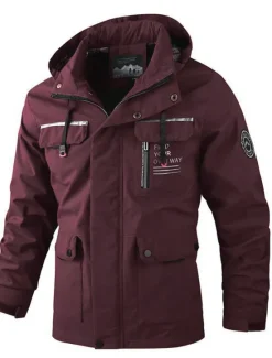 Hot OUKU Men's Winter Coat Winter Jacket Sport Coat Raincoat Outdoor Camping & Hiking Waterproof Windbreaker Zipper Pocket Fall Winter Solid Color Fashion Streetwear Hooded Regular Wine Black White Army Green