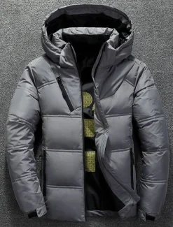New OUKU Men's Winter Coat Winter Jacket Down Jacket Puffer Jacket Pocket Office & Career Date Casual Daily Outdoor Casual Sports Winter Solid / Plain Color Dark Grey Black Puffer Jacket