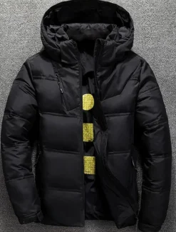 New OUKU Men's Winter Coat Winter Jacket Down Jacket Puffer Jacket Pocket Office & Career Date Casual Daily Outdoor Casual Sports Winter Solid / Plain Color Dark Grey Black Puffer Jacket