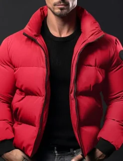 Best OUKU Men's Winter Coat Winter Jacket Puffer Jacket Zipper Pocket Polyster Pocket Outdoor Date Casual Daily Regular Fashion Casual Thermal Warm Windproof Winter Plain Black Red Army Green Gray Puffer Jacket
