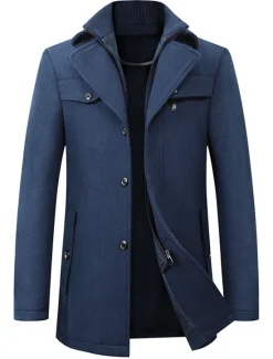 Outlet OUKU Men's Winter Coat Wool Coat Overcoat Short Coat Business Casual Fall & Winter Wool Blend Outerwear Clothing Apparel Basic Solid Colored Notch lapel collar Zipper
