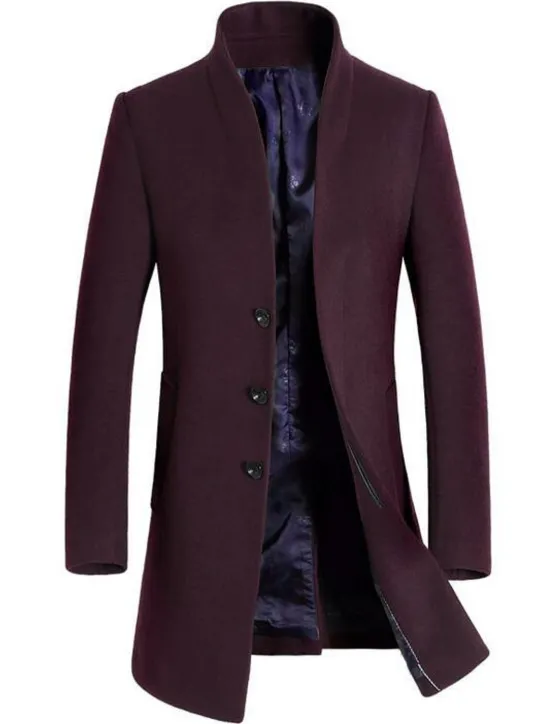 Online OUKU Men's Winter Coat Wool Coat Overcoat Outdoor Business Fall & Winter Wool Windproof Warm Outerwear Clothing Apparel Modern Style Solid Colored Stand Collar Single Breasted