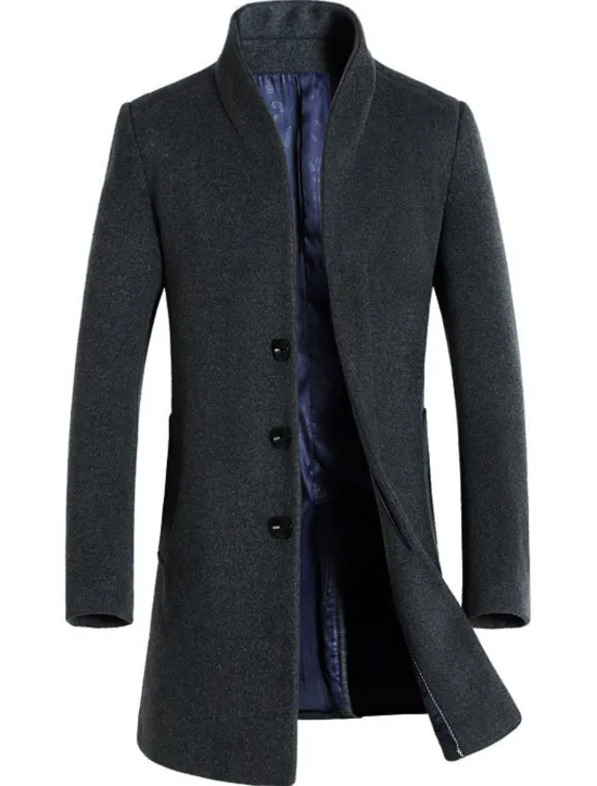 Online OUKU Men's Winter Coat Wool Coat Overcoat Outdoor Business Fall & Winter Wool Windproof Warm Outerwear Clothing Apparel Modern Style Solid Colored Stand Collar Single Breasted