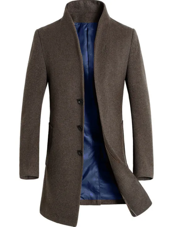 Online OUKU Men's Winter Coat Wool Coat Overcoat Outdoor Business Fall & Winter Wool Windproof Warm Outerwear Clothing Apparel Modern Style Solid Colored Stand Collar Single Breasted