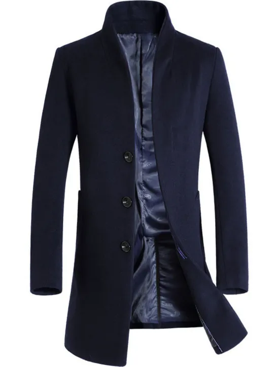 Online OUKU Men's Winter Coat Wool Coat Overcoat Outdoor Business Fall & Winter Wool Windproof Warm Outerwear Clothing Apparel Modern Style Solid Colored Stand Collar Single Breasted