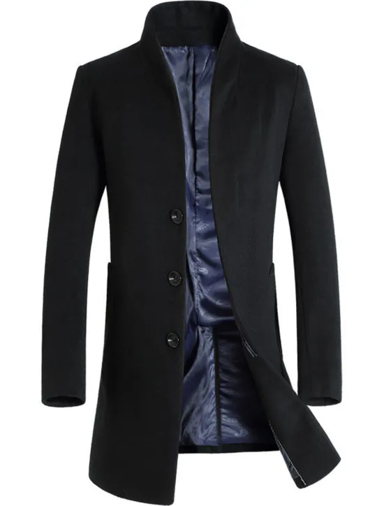Online OUKU Men's Winter Coat Wool Coat Overcoat Outdoor Business Fall & Winter Wool Windproof Warm Outerwear Clothing Apparel Modern Style Solid Colored Stand Collar Single Breasted