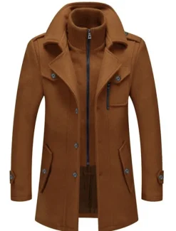 Best OUKU Men's Winter Coat Wool Coat Overcoat Business Casual Winter 30% Wool Windproof Warm Outerwear Clothing Apparel Chic & Modern Solid Colored Rolled collar
