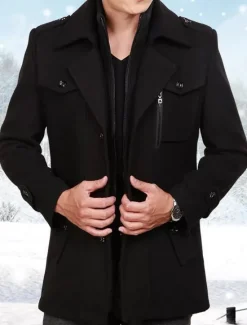 Best OUKU Men's Winter Coat Wool Coat Overcoat Business Casual Winter 30% Wool Windproof Warm Outerwear Clothing Apparel Chic & Modern Solid Colored Rolled collar